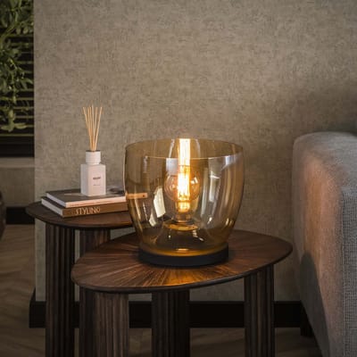 PS-Collection UP L Vloerlamp - 29x29x27cm - Amber Kleur Glas - Metaal - vloerlampen woonkamer, vloerlamp zwart, vloerlamp industrieel, vloer lamp, vloerlampen landelijk, staande lampen woonkamer, staande lampen, staande lamp industrieel