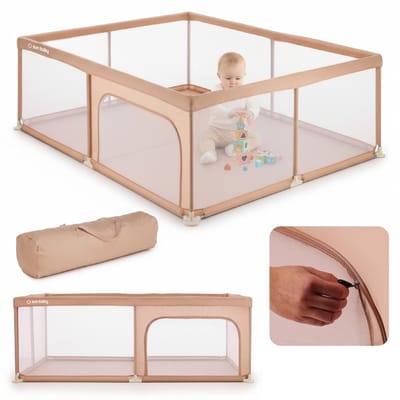 sun baby Kinderbox 150x200 cm 0-2 jaar Zalm, polyester, netwanden, ingang met rits, antislipvoetjes, draagtas inbegrepen, metalen frame