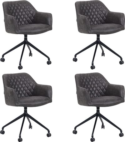 Bronx71® Eetkamerstoel met wieltjes Levi antraciet eco-leer - Eetkamerstoelen set van 4 - stoel