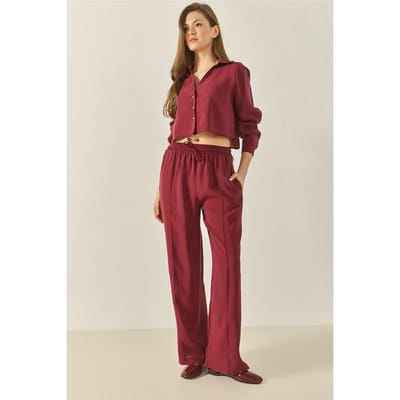 Lange Wijde Pantalon Twee-delige Coördinatie Set met Blousekraag
