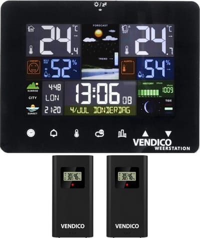 Vendico Weerstation – Draadloos - Binnen & Buiten - Inclusief 2 sensoren