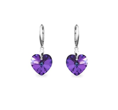 LiLaLove Oorbellen Meisje- Oorringen- Zilverkleurige oorbellen- Hartje Paars- Diamant- Hartjes Oorbellen- Kind