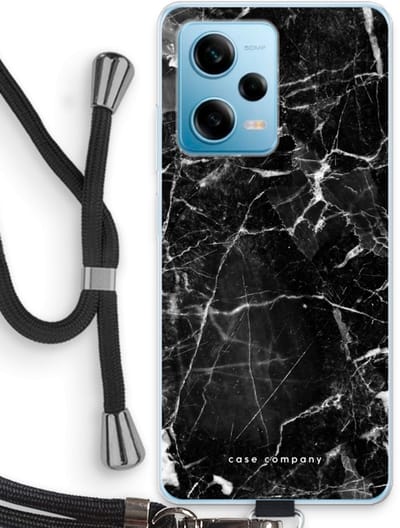 Case Company® - Hoesje met koord geschikt voor Xiaomi Redmi Note 12 Pro 5G hoesje met Koord - Zwart Marmer - Telefoonhoesje met Zwart Koord - Bescherming aan alle Kanten en Over de Schermrand