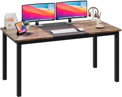 Bureau met Metalen Frame - 160x80x75cm - Groot Computerbureau - Moderne Eettafel - Stevige Schrijftafel - voor Slaapkamer en Kantoor - Bruin + Zwart