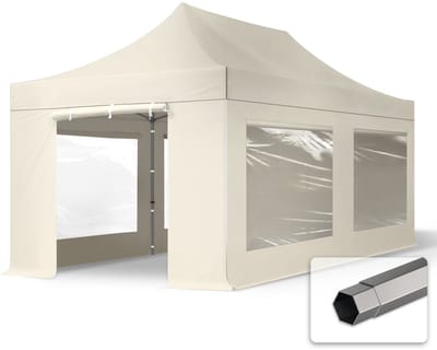 3x6 m Easy Up partytent Vouwpaviljoen, PREMIUM staal 40mm met zijwanden (panorama), crème