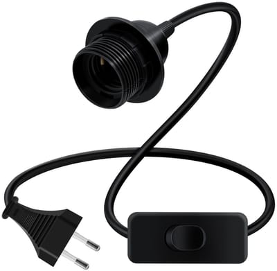 E27 Fitting met Schakelaar en Stekker, 2.5m Kabel met Schroefring voor Hanglampen en DIY Verlichting, Geschikt voor Verticale Lampen