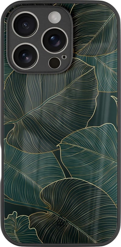 Casimoda® hoesje - Geschikt voor iPhone 16 Pro - Monstera Leaves - Luxe Hard Case Zwart - Backcover telefoonhoesje - Groen