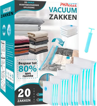 Vacuumzakken Kleding , Dekbedden - 20 Stuks / 5 Maten - Met Vacuumpomp Kledingzakken - M t/m XXL Reiszakken - Opbergzakken - Vacumeerzakken - Herbruikbaar