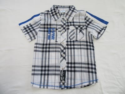 dirkje , jongens , overhemd korte mouw , geruit , wit / blauw , 98 - 3jaar