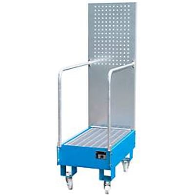 Verrijdbare lekbak LPW 60-3, met geperforeerde plaatwand, van staal, capaciteit 2 x 60 liter vat, blauw
