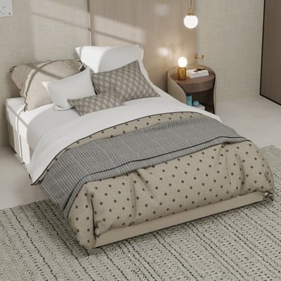 MODENUIT Bedframe 140x200 cm – Platformbed met gasveren – Zonder hoofdbord – Metaal en stof – Zonder matras – Beige