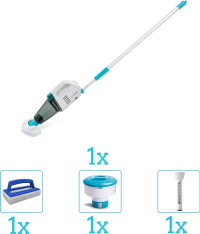 Intex Zwembad stofzuiger ZR100 - Oplaadbaar - Handmatig - 28626 inclusief Thermometer - Chloordrijver en Scrubborstel