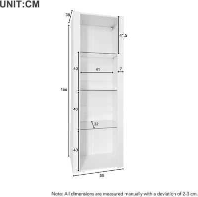 STILVORA Vitrinekast 55x38x166cm - Staande Vitrinekast met Glasplanken en LED - Voor Badkamer & Woonkamer - Spaanplaat - Wit