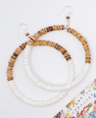 Jeannette-Creatief® - Beach - Kokos/Heishi - Oorringen - Oorringen Schelp - Oorringen Kokos - Oorbellen - Oorhangers - Zilver - Heishi witte schelp - Zilverkleurige Oorbelhaakjes - Hoops - Statement Oorbellen