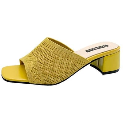 Grote Maat Zomer Sandalen Vrouwen Schoenen Vrouwen Muilezels Slides Peep Toe Vierkante Hoge Hakken Sandalen Vrouwelijke Schoen Casual Vierkante Hak 2023 36 geel