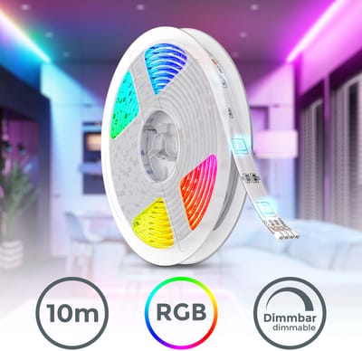 B.K.LICHT - LED Strip 10 meter - light strip - RGB LED verlichting - met afstandsbediening - dimbaar - gaming accesoires