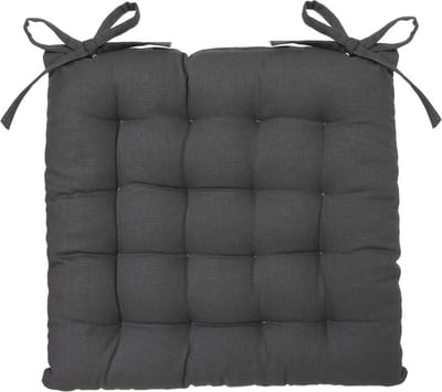 Atmosphera Stoelkussen Loria 38 x 38 cm - Met 2 lintjes - 100% katoen - Donker grijs