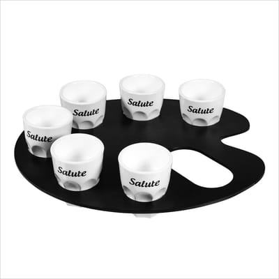 Luxe Shotglaasje - Onbreekbaar - 6 Stuks - Shot Glaasjes - Met Tekst - Salute - Met Handige Draagtray