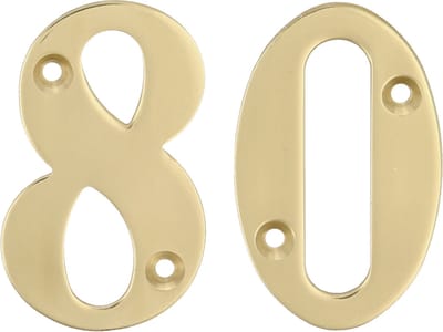 AMIG Huisnummer 80 - massief messing - 10cm - incl. bijpassende schroeven - gepolijst - goudkleur