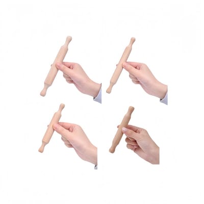 4-delige set - Mini deegroller - Houten bakgereedschap - Geschikt voor knutselprojecten van kinderen - Ongeverfd - Natuurlijke houtkleur