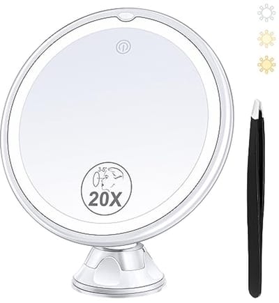 Opgewaardeerde 20x Vergrootspiegel met Licht en Zuignap – Draaibare Make-up Spiegel