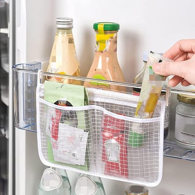 SnelShoppen - Koelkast Opbergtas Netzak voor Hangend Gebruik - Dubbele Pocket Organizer - Wandmontage - Duurzaam PP Mesh Materiaal - Ideaal voor Keuke