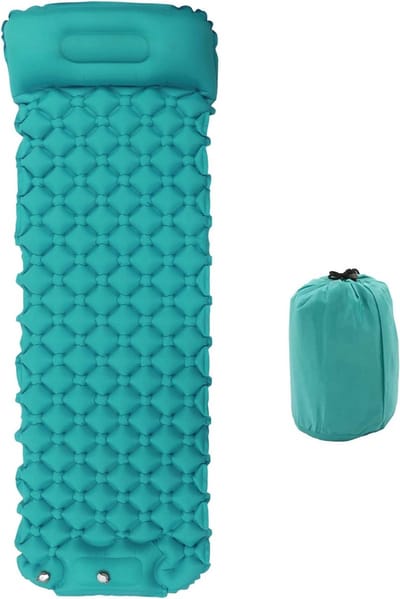 Opblaasbare Slaapmat - Kampeerluchtbed Slaapmatje - Buiten Kamperen Backpacken - Ingebouwde Voetpomp - 195x61cm Opgeblazen - Pauw Blauw