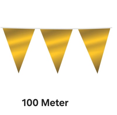 100 meter Metallic Goud Vlaggenlijn Versiering - 10 stuks- Verjaardag - Slingers -Carnaval- Huwelijk- Jubileum - Nieuwjaar.