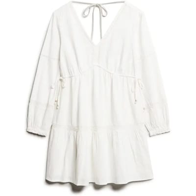 Superdry Ibiza Gelaagde Mini-jurk met Lange Mouwen Wit Grootte: 38