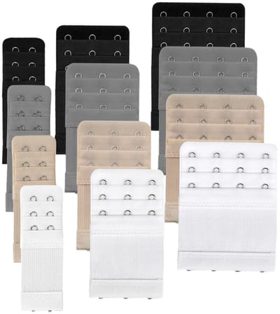 12 Stuks - BH verlengstuk - BH accessoires - 3 maten - Beha verlenger - Bra Extender - Polyester - BH verlengstukje - BH clip - Universeel - BH Verlenger - Elastisch - Geschikt voor iedere BH - Zwart, wit, Beige, grijs