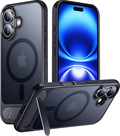Hoesje Geschikt voor Apple iPhone 17 - Zwart - Casemania Magnetisch Matte Armor Back Cover met Kickstand - Geschikt voor MagSafe Draadloos Opladen - Telefoonhoesje met Handsfree Standaardfunctie