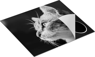 Chefcare Inductie Beschermer Kat met Gele Ogen van Dichtbij - Zwart Wit - 60x50 cm - Afdekplaat Inductie - Kookplaat Beschermer - Inductie Mat