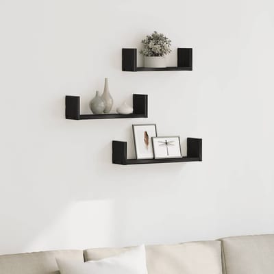 vidaXL - Wandplanken - 3 - stuks - Zwart - Eikenhout