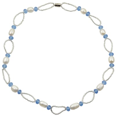 Zoetwater parel ketting Blacio - echte parels - wit - blauw - magneetslot - luxe sieraden zakje - parelketting dames