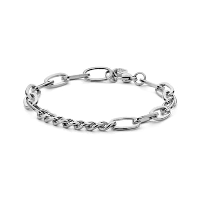 CO88 Collection 8CB-91278 Stalen Schakelarmband - Gourmette - 6+6,7mm Breed - 19cm - Staal - Zilverkleurig