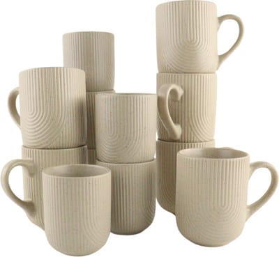 OTIX Koffiekopjes - Set van 12 - Cappuccino - Kopjes - Met Oor - 300ml - Zonder Oor - 190ml - TEAK