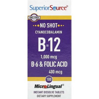 Cyanocobalamine B-12, B-6 en Foliumzuur, Direct Oplossend Microlinguaal 100 Tabletten
