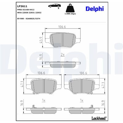 Remblokset DELPHI LP3611, achter