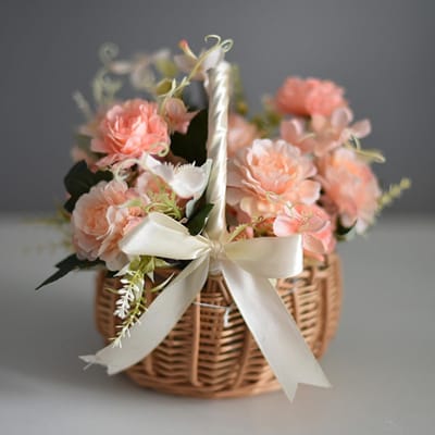 Candala handgevlochten bloemenmanden, bloemenmanden bruiloft kinderen, kleine rieten mand met handvat voor kinderen, picknickmand met handgrepen en inleg, voor bruiloft, Pasen, feestdecoratie (D