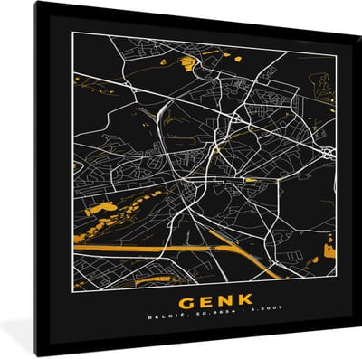 Fotolijst incl. Poster - Stadskaart - Kaart - Genk - Plattegrond - Goud - 40x40 cm - Posterlijst