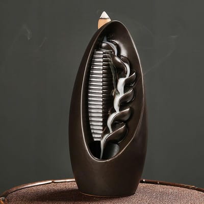 Brûleur d'encens en céramique fait à la main, cascade de fumée, brûleur d'encens à refoulement, porte-encens de salon, décoration Feng Shui black