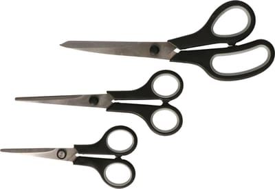CM Huishoudscharen/hobby of kantoor scharen - 3x stuks - zwart - 22 cm - 17 cm - 14 cm