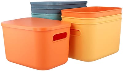 Allecto - Opbergdozen met Deksel - Stapelbare Plastic Opbergmanden in 4 Kleuren - Organisatie - Ruimtebesparend - Opbergeten voor speelgoed - Gesch...