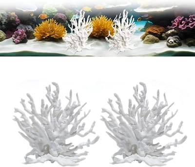 Set van 2 Kunstmatige Witte Koraaldecoraties voor Aquarium - Realistisch Ontwerp, Ideaal voor Mini Vistuinen en Zeevissen, 12.5 x 11.5 x 5 cm