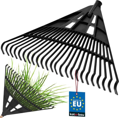 KOTARBAU® Bladhark, Tuinhark van Kunststof, 61 cm, Zwart, zonder Steel, Gazonhark, Waaierbezem, Lichtgewicht Hark, Stevige Hark,