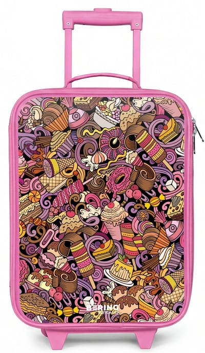 NoBoringSuitcases.com® - Kinderkoffer roze - Kindertrolley meisje - Sweet surprises - Koffer kind lichtgewicht - Reiskoffer trolley voor kinderen - Koffertje met lichtgevende wieltjes - Rolkoffer