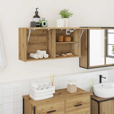 vidaXL - Badkamerwandkast - 80x25x40 - cm - bewerkt - hout - artisanaal - eikenkleur