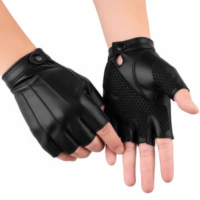 Dailygoods - Leren handschoenen, vingerloos, antislip, PU-leer, halve vingers, zwart, punk-handschoenen, zonder vingers, voor heren en dames, winter, leer, autorijden, motorfiets, autohandschoenen, trainen