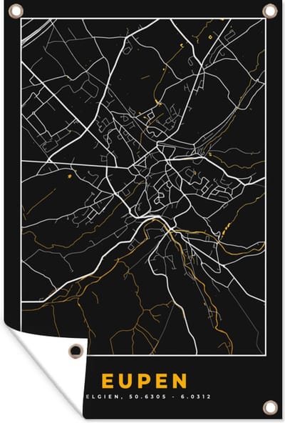 Muurdecoratie Stadskaart - Eupen - Plattegrond - Kaart - Goud - 120x180 cm - Tuinposter - Tuindoek