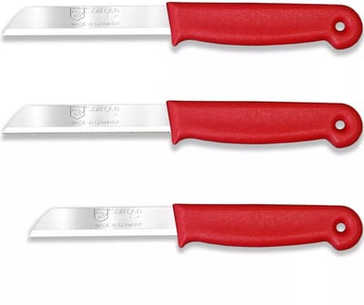 Solingen 3 delige keukenmessen set met 2 schilmessen en 1 tomatenmes 15 cm en 18 cm rood